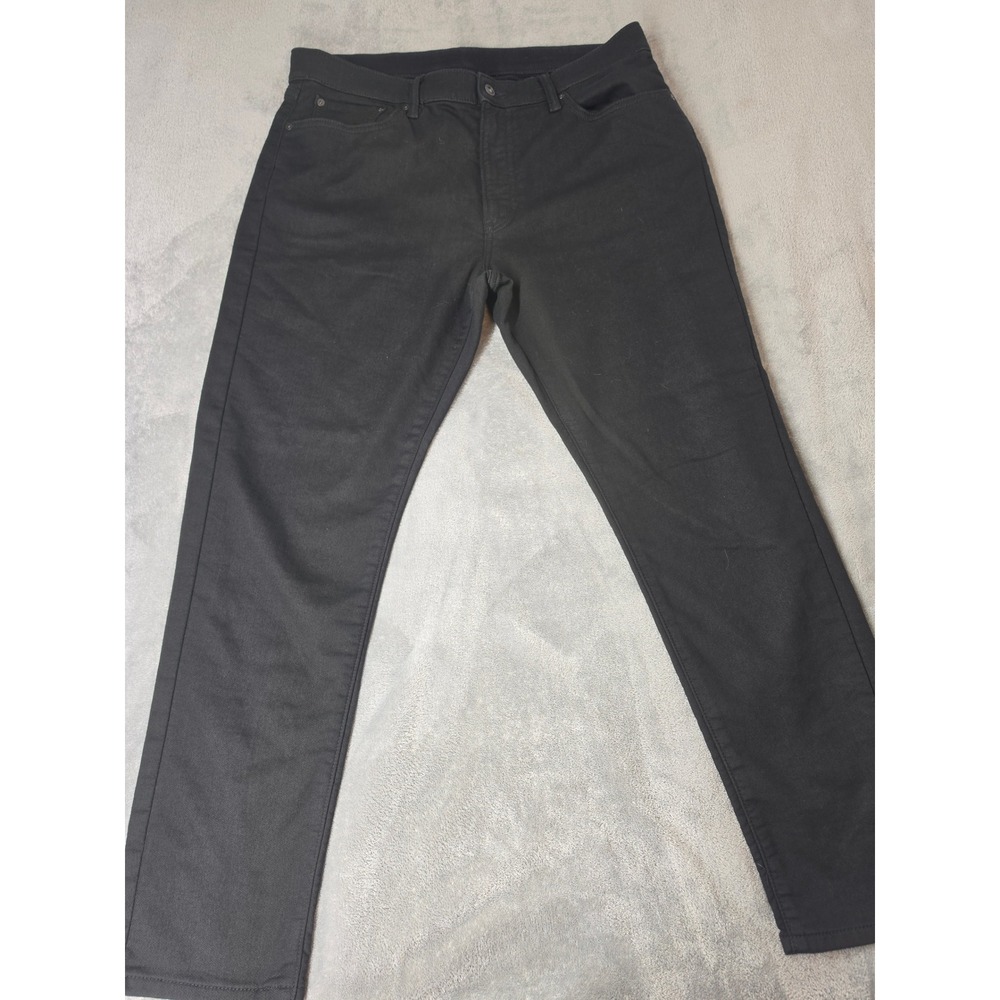 Uniqlo EZY Jeans Mens XL Black Slim Tapered Jogger Denim Pants 422362